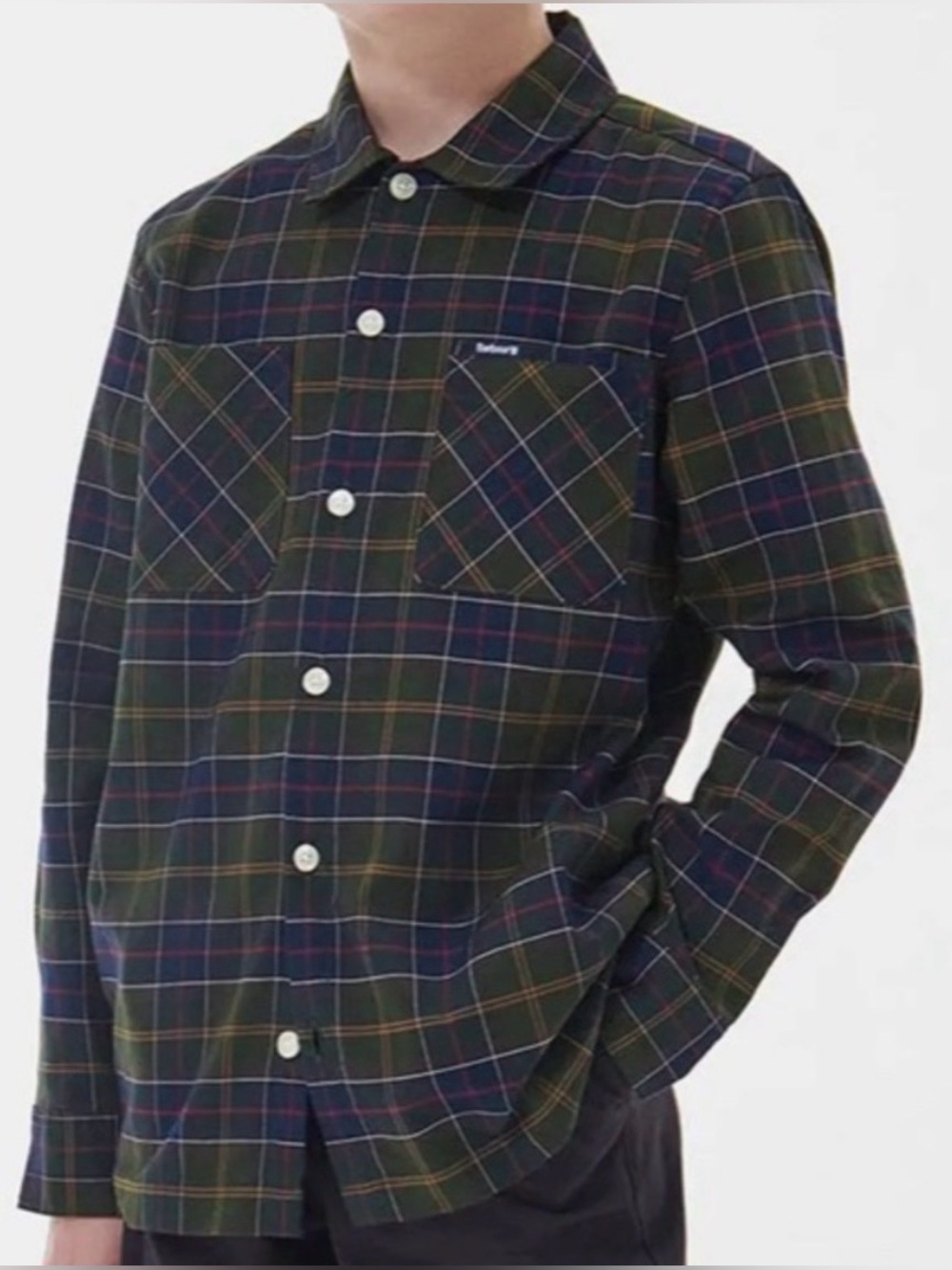 KIDS BARBOUR CLASSIC TARTAN PLAID STRETCH COTTON LONG-SLEEVE BUTTON-UP - XL